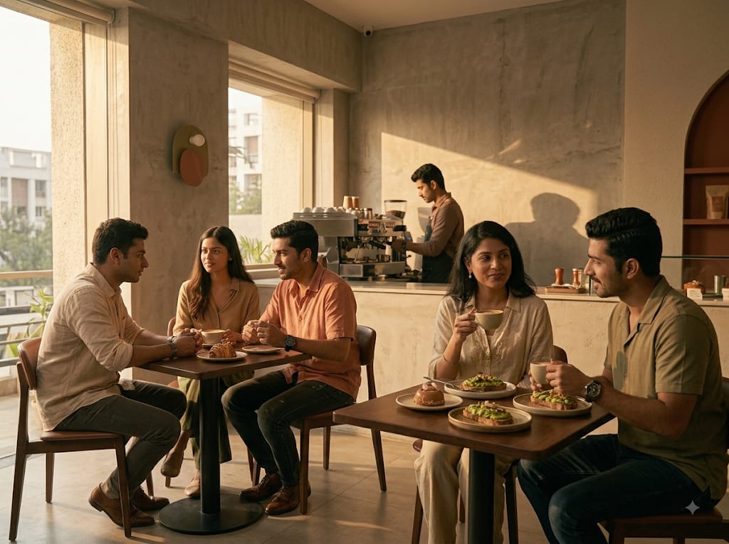 Café interior with warm hospitality atmosphere